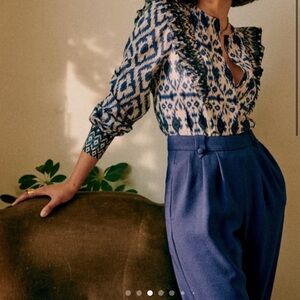 Sezane Blue and White Patterned Blouse